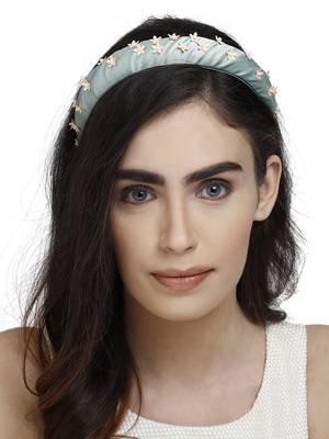 Pastel Green & Peach Floral Synthetic  Hair Band 4