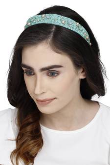 Sea Green & Multi Embellished Velvet  Hair Band