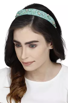 Sea Green & Multi Embellished Velvet  Hair Band