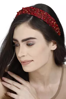 Anekaant Wine & Multi Embellished Synthetic  Hair Band