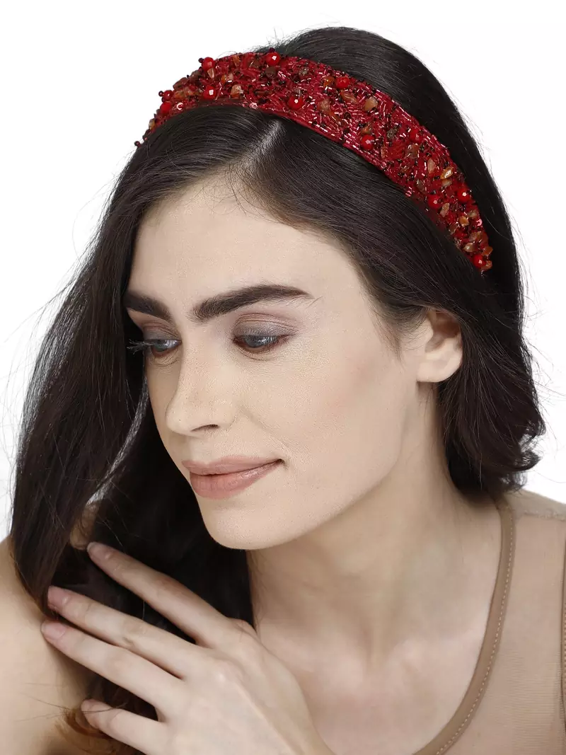 Anekaant Wine & Multi Embellished Synthetic  Hair Band