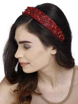 Anekaant Wine & Multi Embellished Synthetic  Hair Band 3