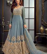 Sky Blue Embroidery, Swarovski & Lace Work Butterfly Net Semi Stitched Long Length churidar party-wear-salwar-kameez