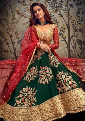 Green Embroidery, Swarovski & Lace Work Georgette Semi Stitched Long Length churidar party-wear-salwar-kameez 2