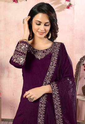 Purple embroidered art silk salwar 3