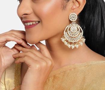Designer kundan stone bridal dangler pearl stone earrings studs 3