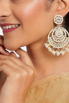 Designer kundan stone bridal dangler pearl stone earrings studs