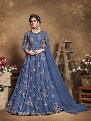 blue net party wear salwar kameez 1