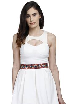 Anekaant Multi & Black Bead Work Geometric Polyester & Velvet Handmade Belt