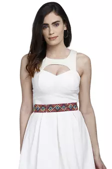 Anekaant Multi & Black Bead Work Geometric Polyester & Velvet Handmade Belt