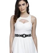 Anekaant Black & Silver Bead Work  Polyester & Leatherette Handmade Belt