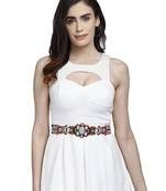 Anekaant Turquoise & Multi Bead Work  Polyester & Leatherette Handmade Belt