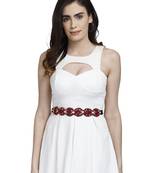 Anekaant Wine & Multi Bead Work Floral Polyester & Velvet Handmade Belt