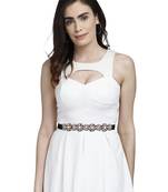 Off White, Peach & Multi Bead Work Floral Polyester & Velvet Handmade Belt