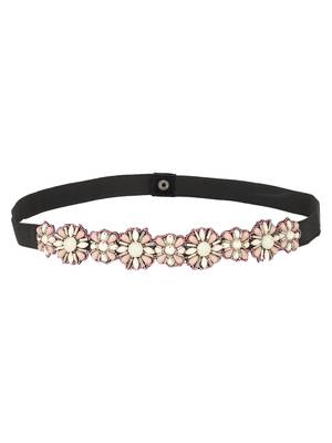 Off White, Peach & Multi Bead Work Floral Polyester & Velvet Handmade Belt 3