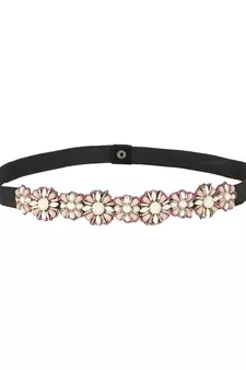 Off White, Peach & Multi Bead Work Floral Polyester & Velvet Handmade Belt