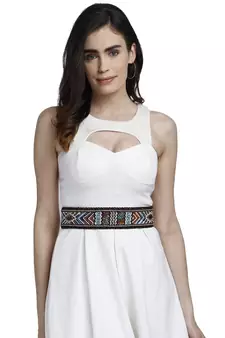 Anekaant Brown & Multi Bead Work  Acrylic Jacquard & Polyester Handmade Belt