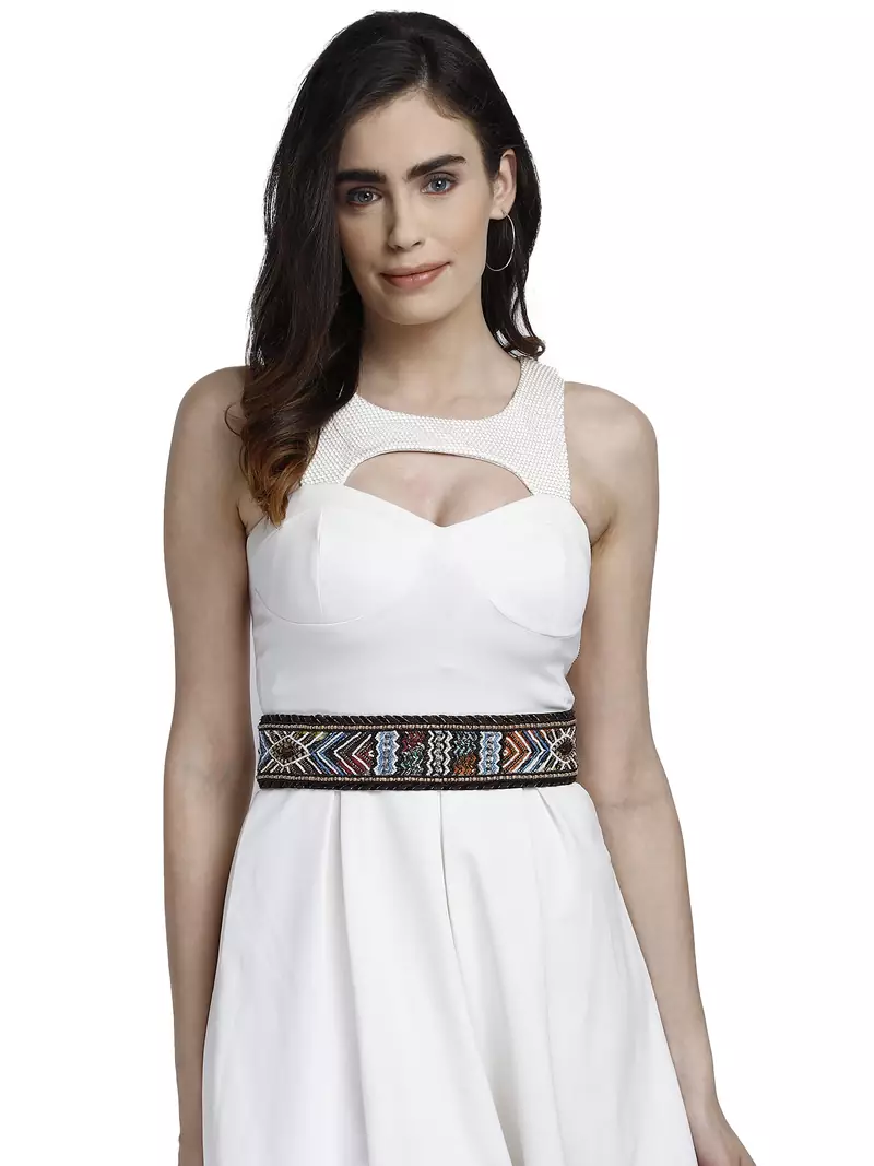 Anekaant Brown & Multi Bead Work  Acrylic Jacquard & Polyester Handmade Belt