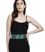 Anekaant Parrot Green & Multi Embellished Floral Cotton Handmade Belt