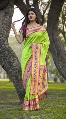 Green embroidered silk saree with blouse 1