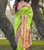 Green embroidered silk saree with blouse