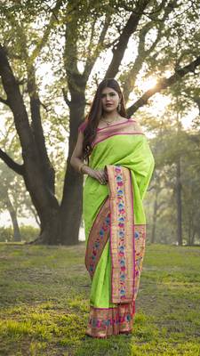 Green embroidered silk saree with blouse 2
