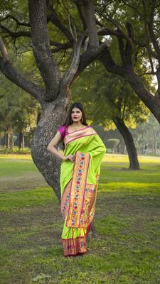 Green embroidered silk saree with blouse 3
