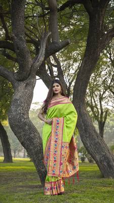 Green embroidered silk saree with blouse 4