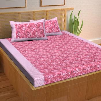 A Unique Home 100% Cotton Printed Double Bedsheet with 2 Pillow Covers 1