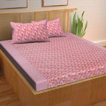 A Unique Home 100% Cotton Printed Double Bedsheet with 2 Pillow Covers 1
