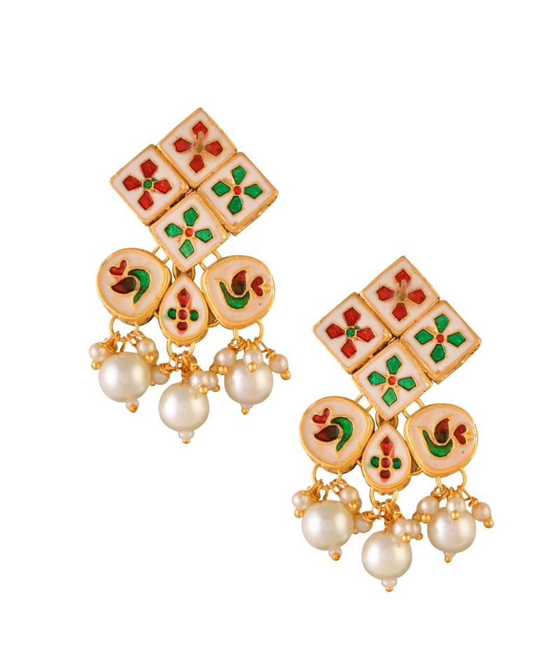 Gold tone kundan earrings