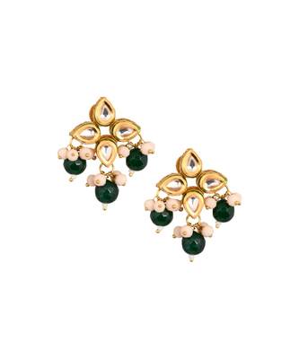 Green  beaded Kundan inspired earrings 1