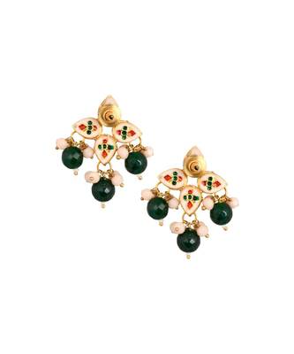 Green  beaded Kundan inspired earrings 2