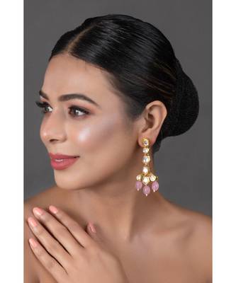 Pink Gold tone Handcrafted Kundan Earrings 1