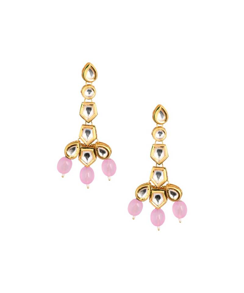 Pink Gold tone Handcrafted Kundan Earrings
