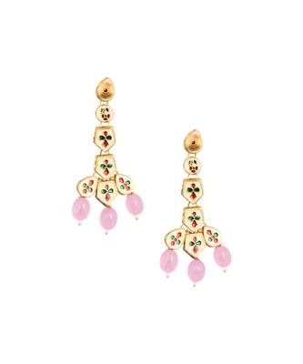 Pink Gold tone Handcrafted Kundan Earrings 3