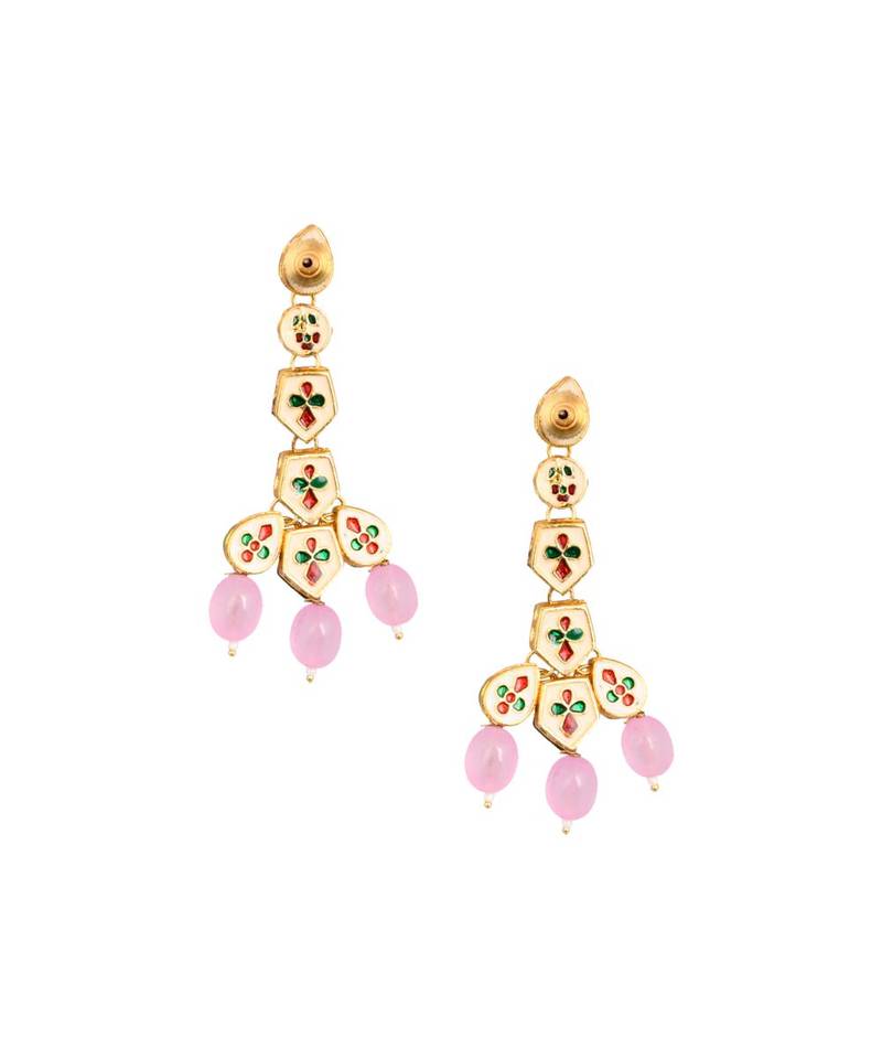 Pink Gold tone Handcrafted Kundan Earrings