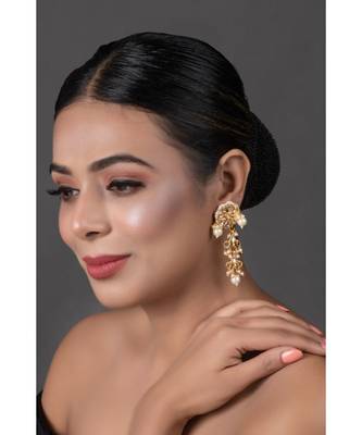 Gold tone Pearl beaded kundan contemporary earrings 1