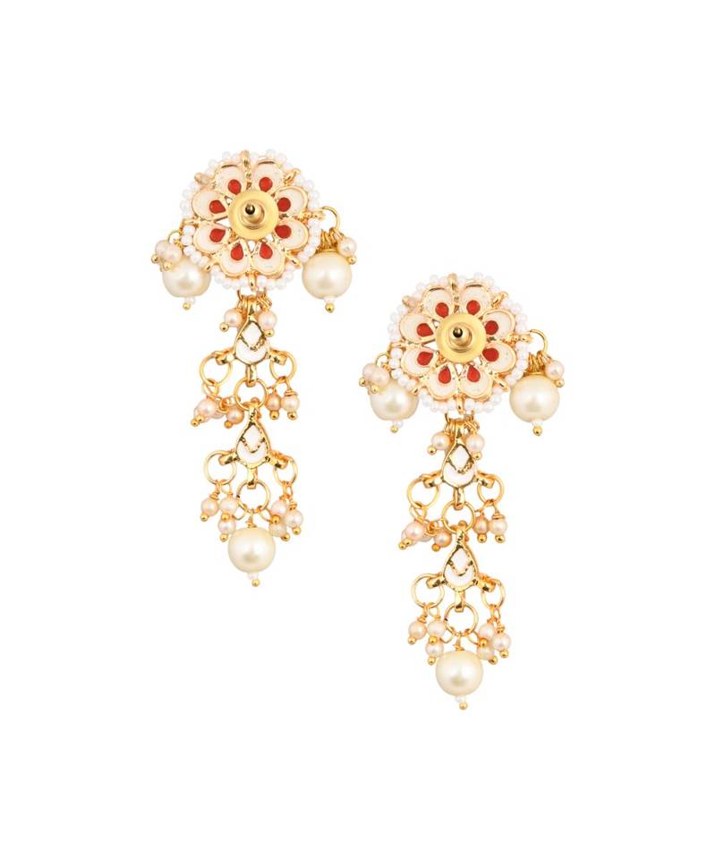 Gold tone Pearl beaded kundan contemporary earrings