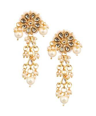 Gold tone Pearl beaded kundan contemporary earrings 3