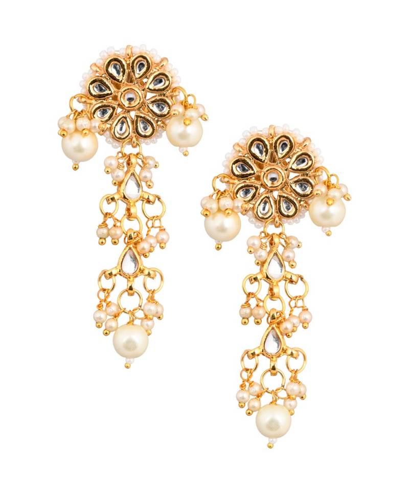 Gold tone Pearl beaded kundan contemporary earrings