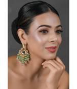 Green pink beaded Handcrafted Kundan earrings
