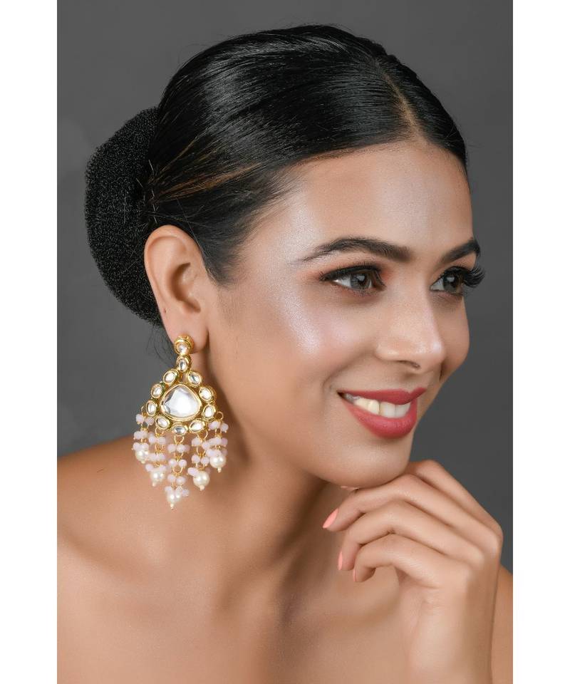 Pearl beaded Handcrafted Kundan earrings