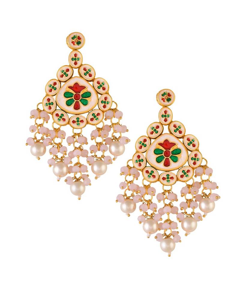 Pearl beaded Handcrafted Kundan earrings