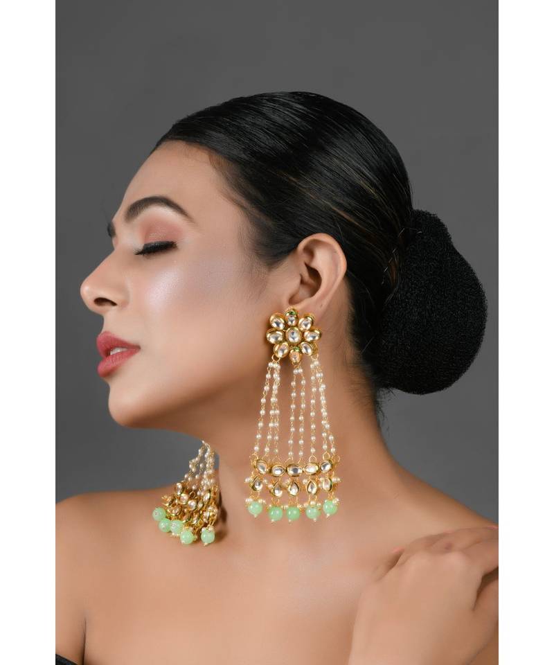 Kundan & Pearl Chain Earrings