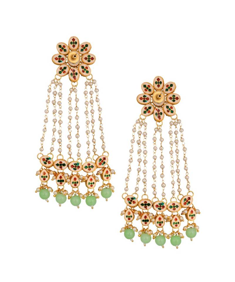 Kundan & Pearl Chain Earrings