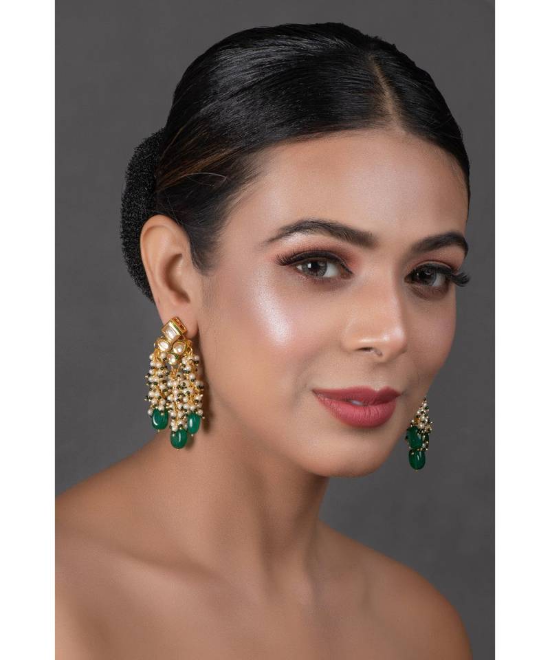 Green & Pearl beaded tassle earrings