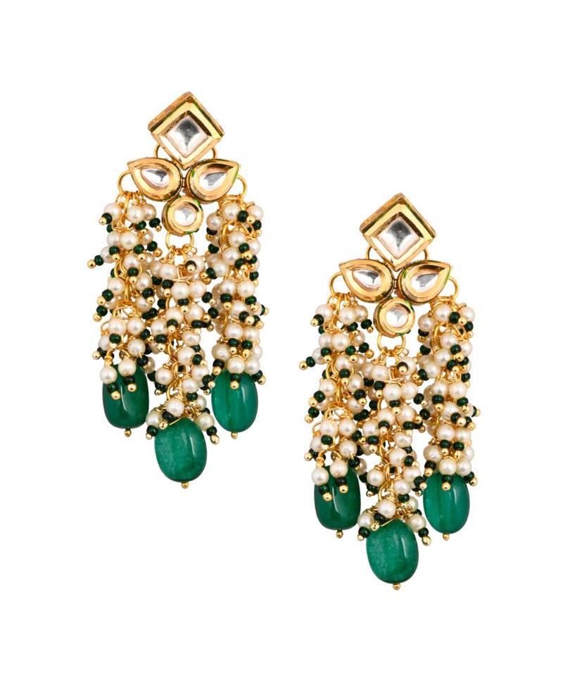 Green & Pearl beaded tassle earrings