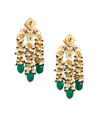 Green & Pearl beaded tassle earrings 4