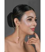Gold Tone Kundan Inspired Pearl Tassel Earrings with Hair Chain